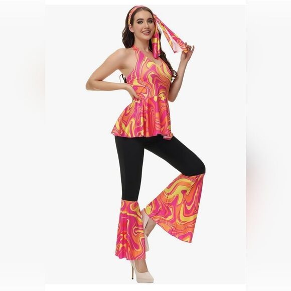 Haorugut 70s Disco Outfit Women Disco Pants & Disco Top - Picture 5 of 7